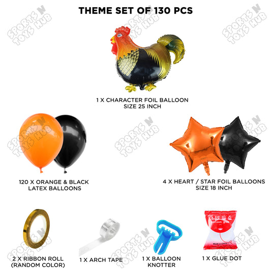 Chicken Cartoon Foil Balloon Set Arch Kit Theme with Orange & Black Latex Balloons