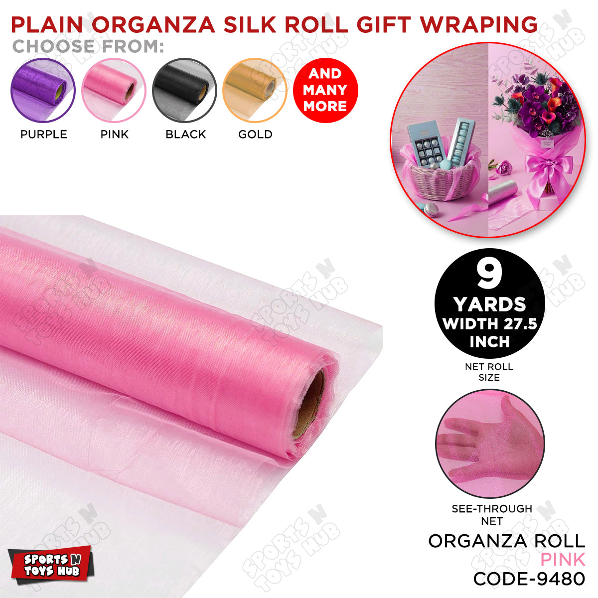 9 Yard - Plain Organza Silk Roll Gift Wrapping Net