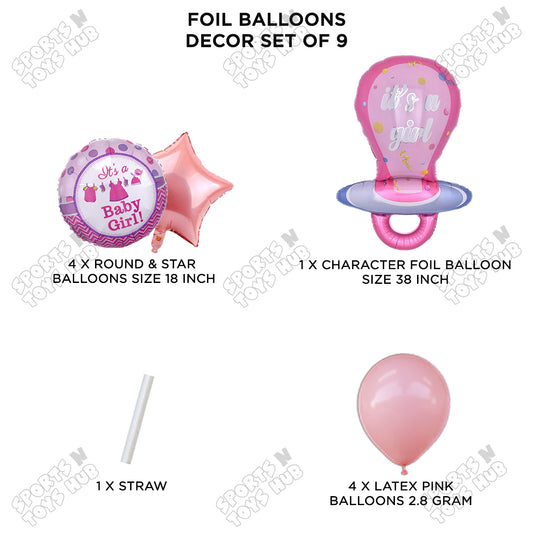 Baby Girl Pink Color Pacifier Pack Of 9 Foil Balloon Set