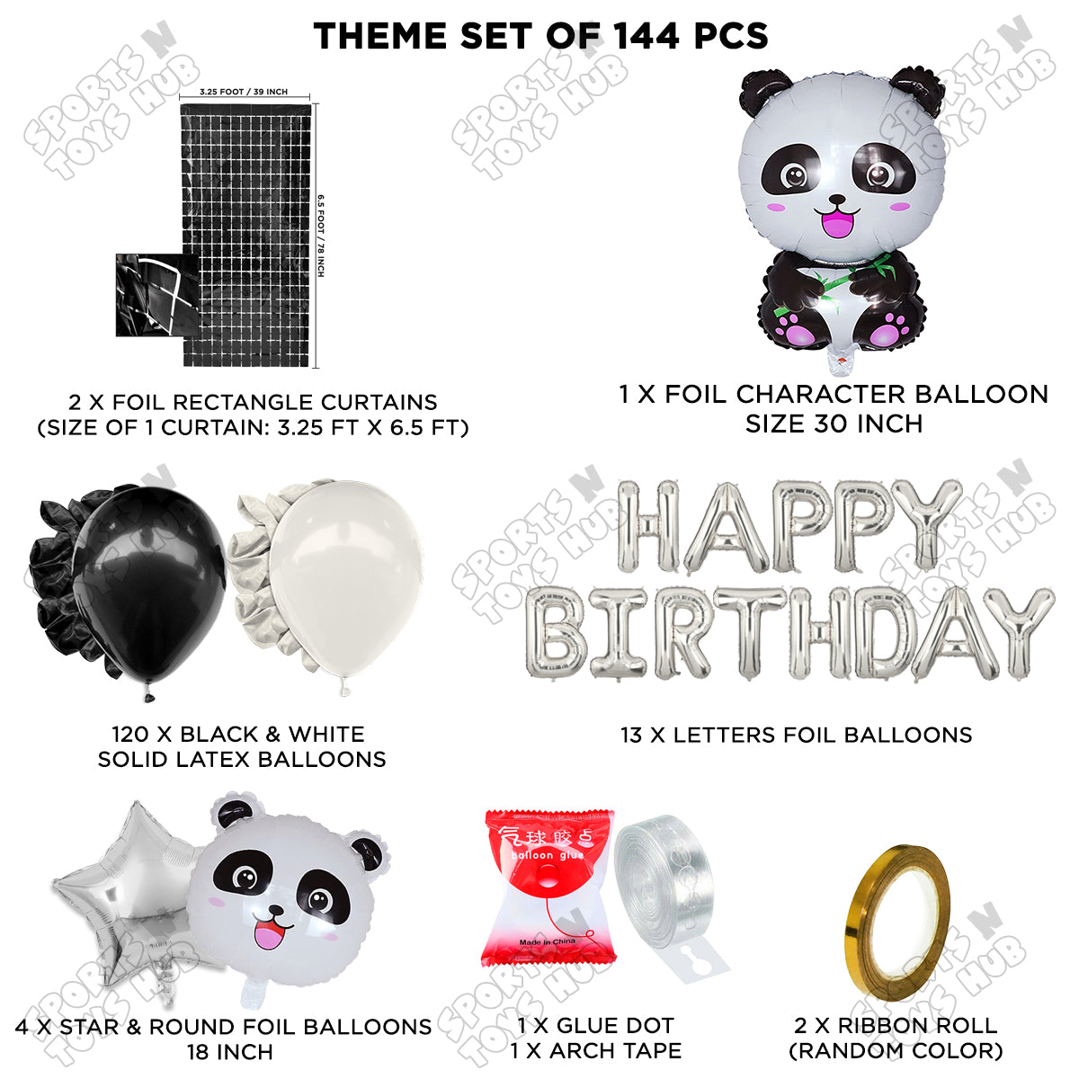 Panda Foil Balloon Set With Happy Birthday Foil Letter Arch Theme