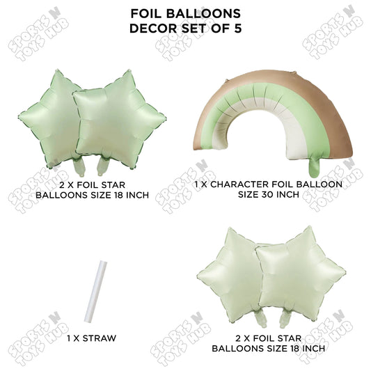 Pastel Green Matte Color Rainbow Pack Of 5 Foil Balloon Set