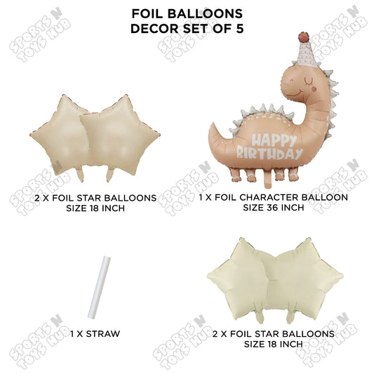 Pastel Matte Dino Pack Of 5 Foil Balloon Set