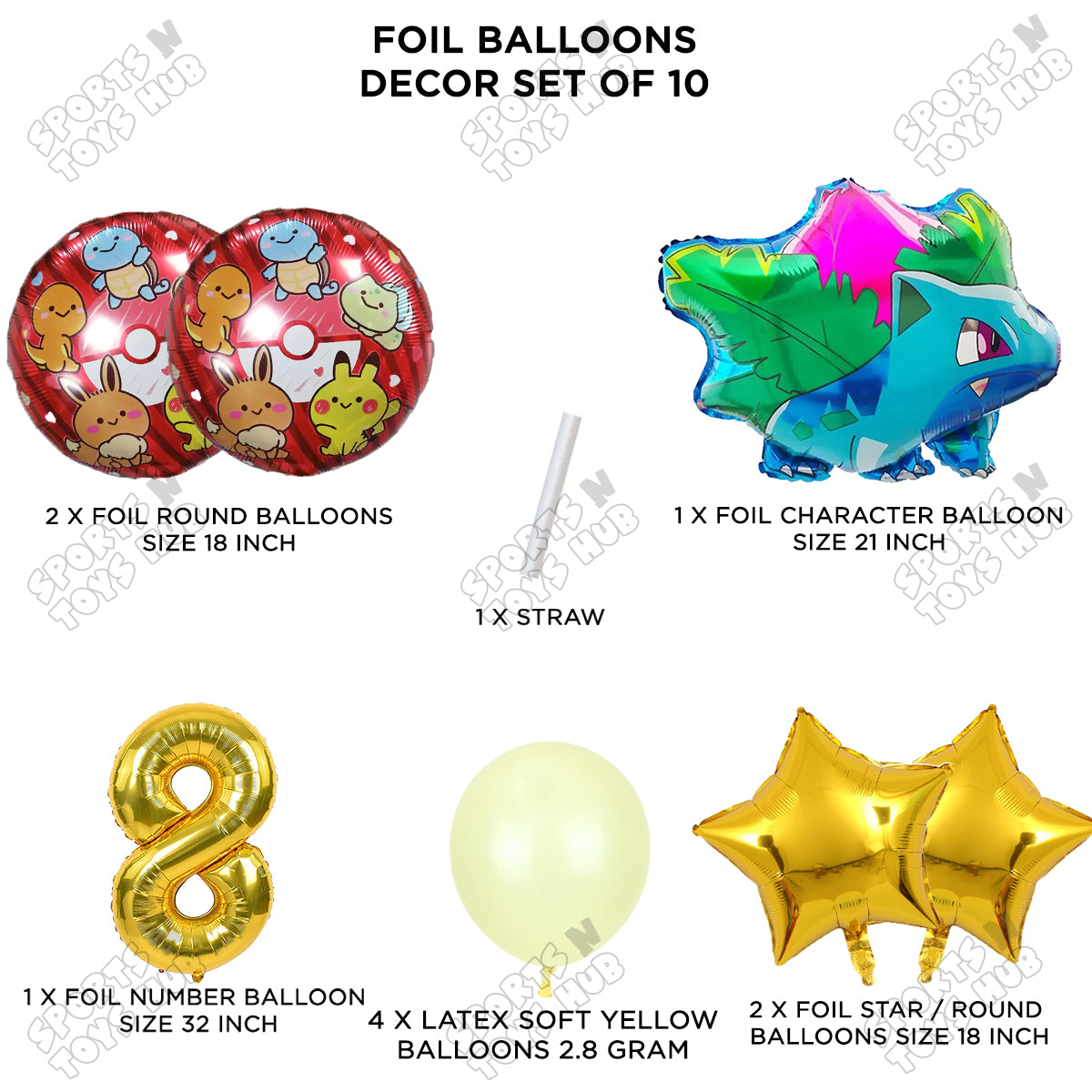 Pokemon Ivysaur Foil Balloon Set With Number Collection - Pack Of 10