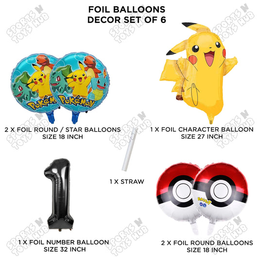 Pokemon Pika-chu Foil Balloon Set With Number Collection - Pack Of 6
