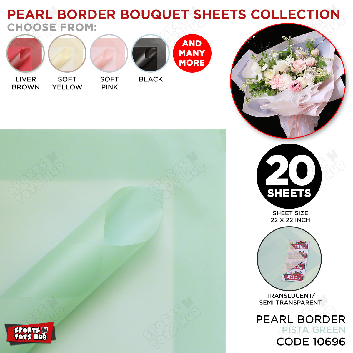Pearl Broad Border Edge Translucent Matte Wrapping Sheets for Flower Bouquets