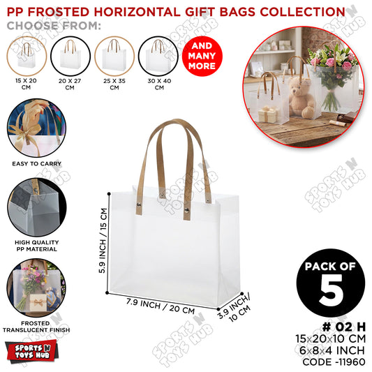 15x20x10 CM / 02 Frosted Transparent PP Horizontal Shape Gift Bag with Style Handle – Clear Shopping & Packaging Tote Bag for Gifts, Boutique Products, Retail Packaging, Party Favors, Wedding Events & Gift Wrapping
