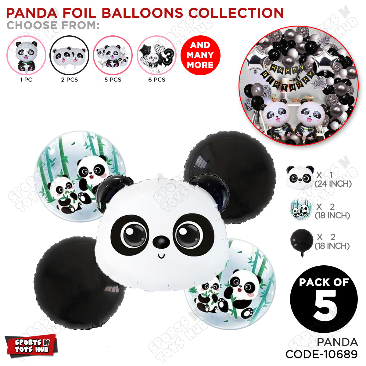 Panda Face Foil Balloon Set