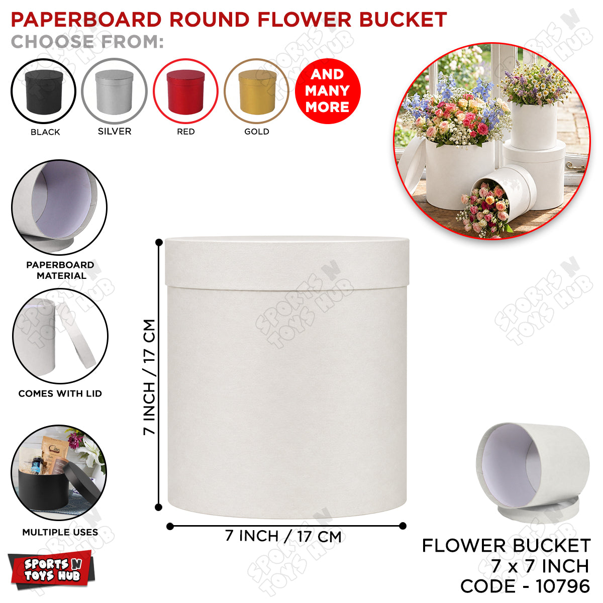 7 × 7 Inch Round Cardboard Flower Gift Box with Lid – Premium Paper Bouquet Packaging Box for Roses, Flowers & Floral Arrangements
