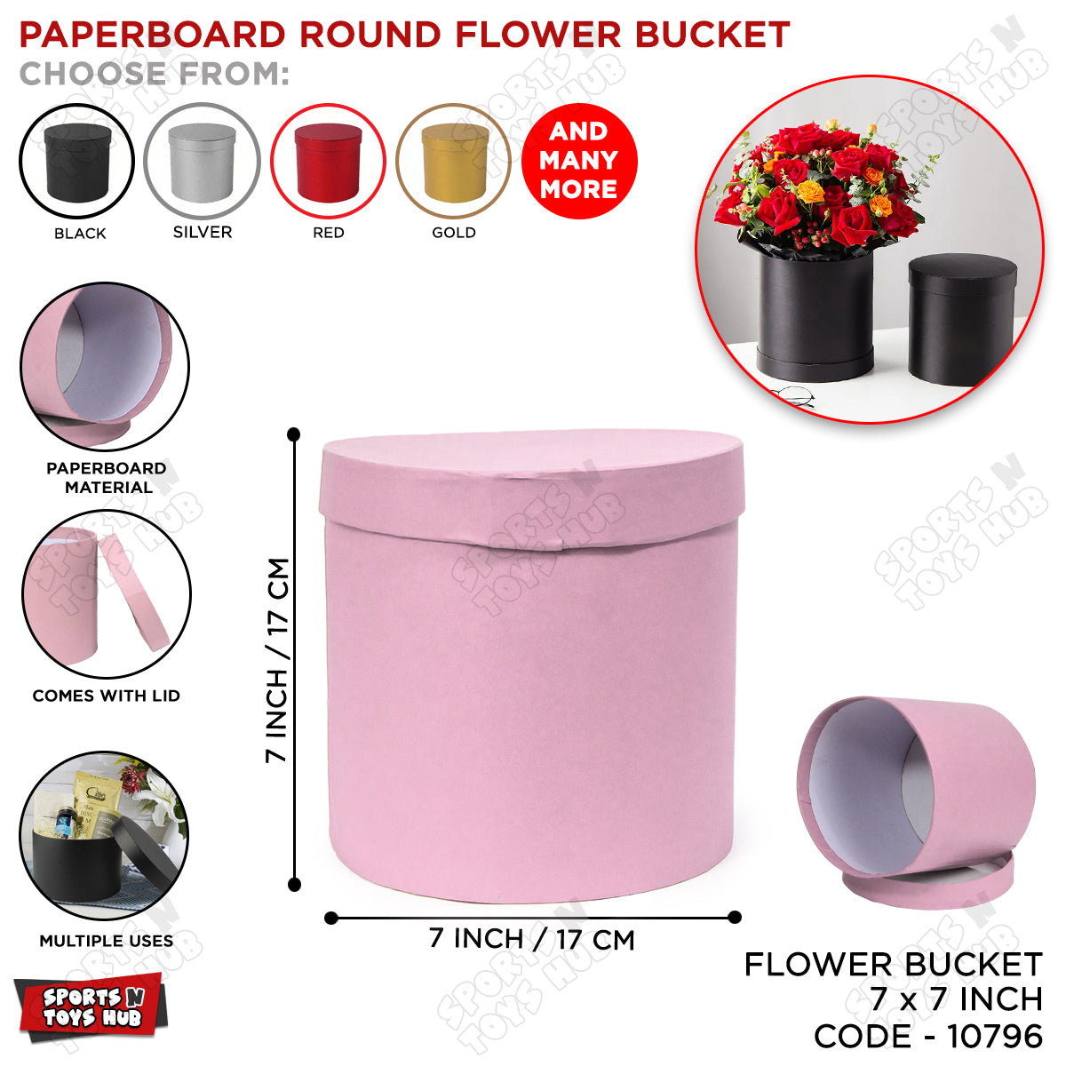 7 × 7 Inch Round Cardboard Flower Gift Box with Lid – Premium Paper Bouquet Packaging Box for Roses, Flowers & Floral Arrangements