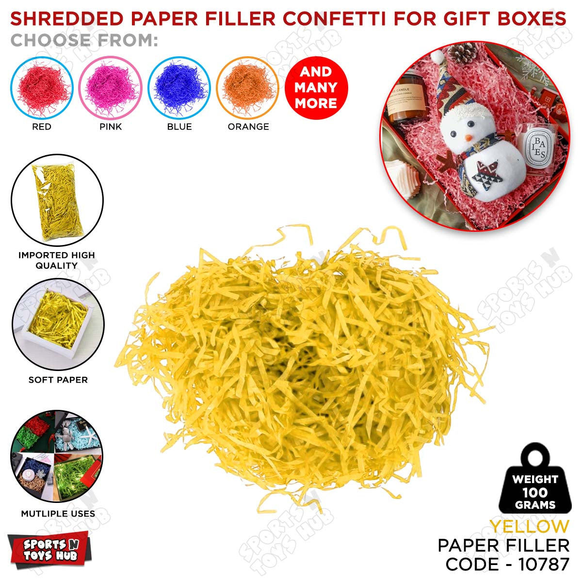 Imported Shredded Filler Paper Confetti 100 Grams Pack For Gift Bags, Boxes & Baskets