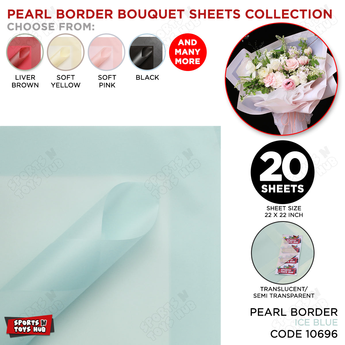 Pearl Broad Border Edge Translucent Matte Wrapping Sheets for Flower Bouquets