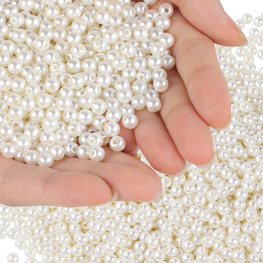6mm Hole Pearl Beads for Crafts – 100g, 775 Pcs Approx. Imitation Plastic Round Loose Beads for DIY Jewelry Making, Floral Bouquets, Wedding Decoration, Art & Craft Projects