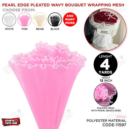 Pearl Edge Pleated Wavy Bouquet Wrapping Mesh Floral Wrap Net - 4 Yards