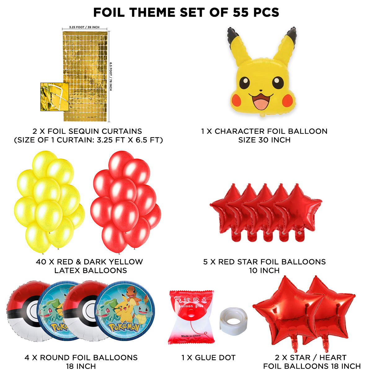 Pika-chu Foil Balloon Theme With Rectangle Curtain