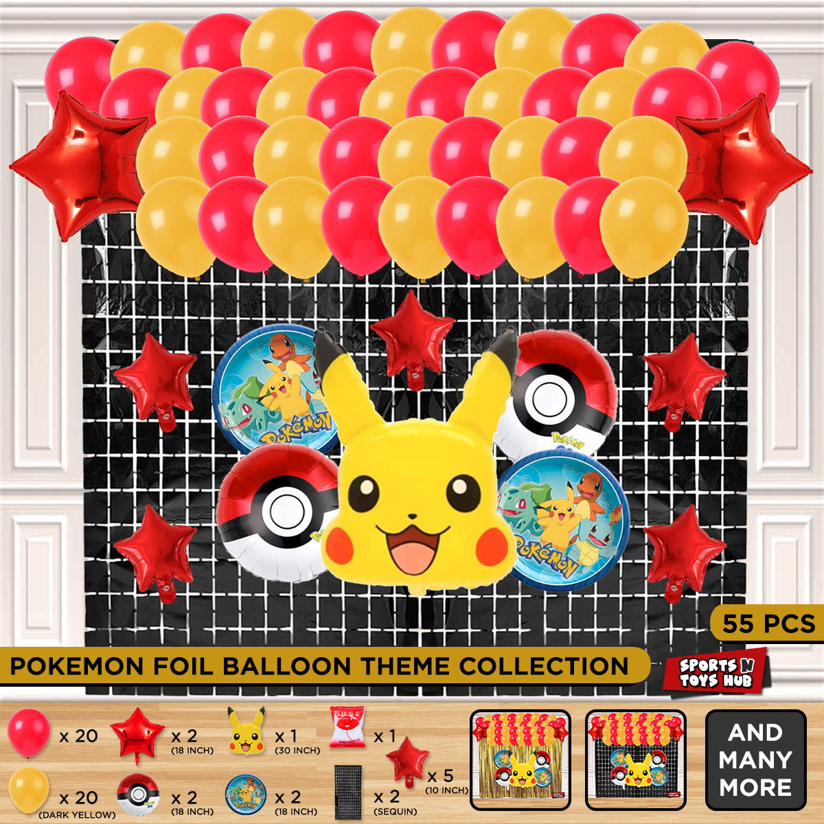 Pika-chu Foil Balloon Theme With Rectangle Curtain