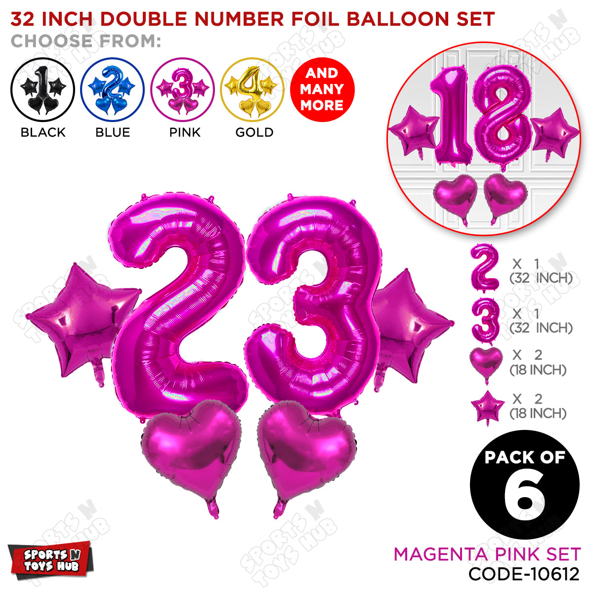 Pink Color 32 Inch Number Foil Balloon Set