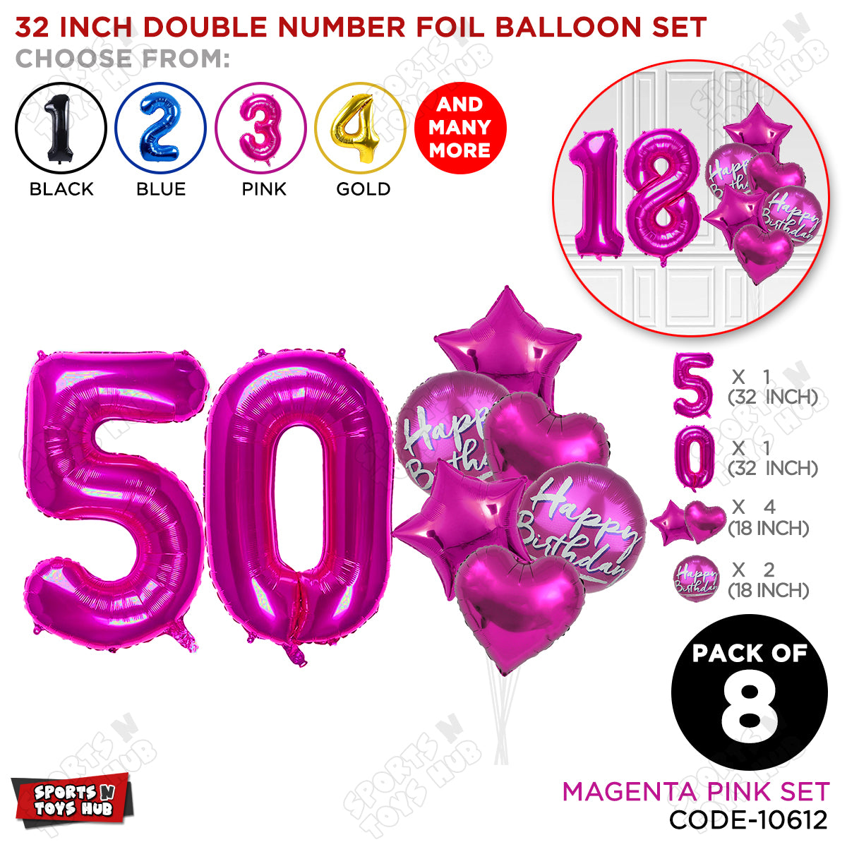 32 Inch Pink Color Number Foil Balloon With Round Printed Balloon Set