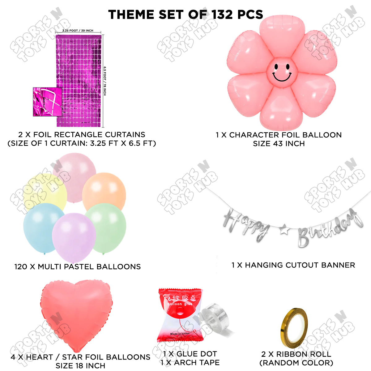 Jumbo Smiley Pink Flower Foil Balloon & Cursive Banner Arch Theme