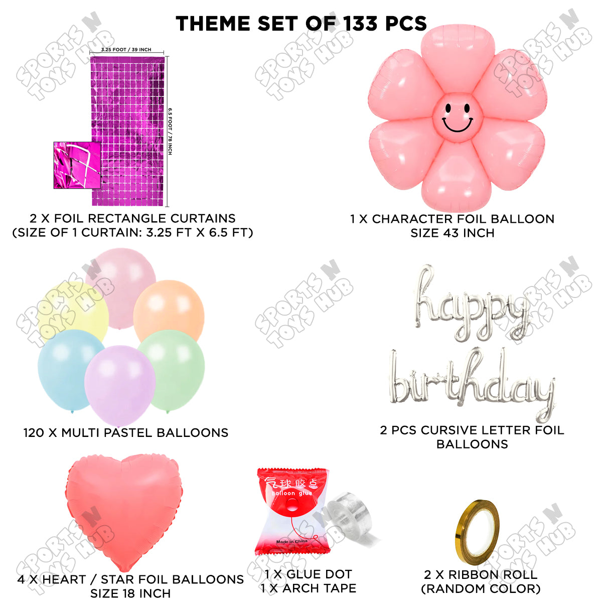 Jumbo Pink Smiley Flower Cursive Foil Letter Arch Theme