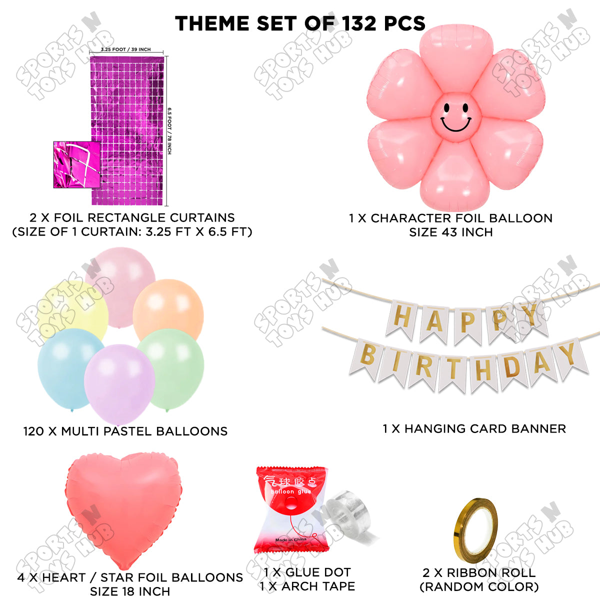 Jumbo Smiley Pink Flower Foil Balloon & Card Banner Arch Theme Collection