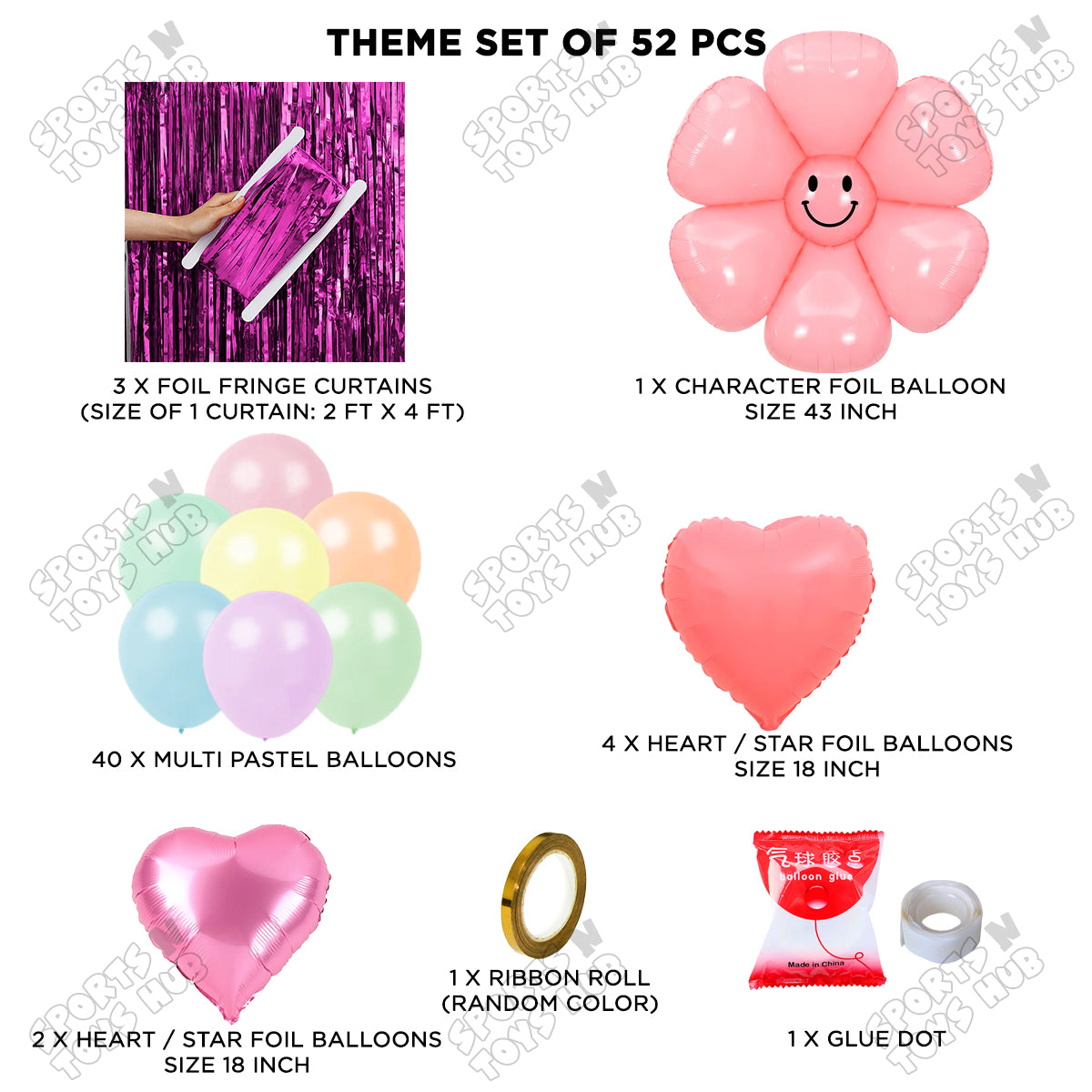 Pink Smiley Flower Foil Balloon Theme Collection