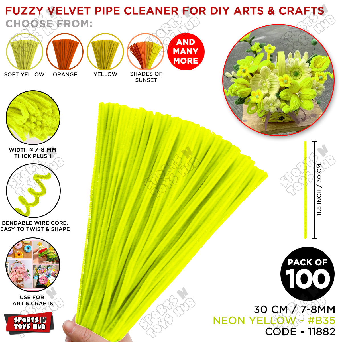 Shades of Sunset Fuzzy Pipe Cleaners 100 Pcs – 30cm x 7-8mm Thick Chenille Craft Stems For DIY Arts & Crafts, Floral Crafts, Kids Creative Activities, Home Decorations & School Projects