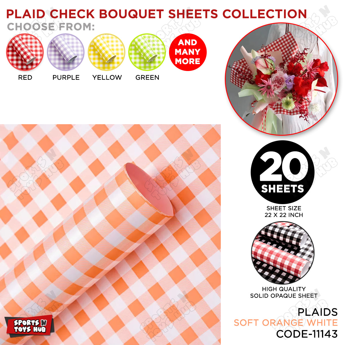 Plaid Checks Flower Bouquet Solid Opaque Wrapping Sheets