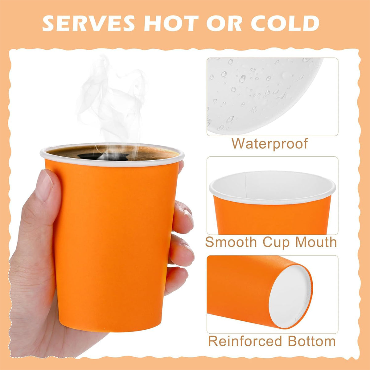 Orange Solid Color Disposable Paper Plates & Cups Set – Pack of 10, Party Tableware for Birthday, Wedding, Baby Shower, BBQ, Picnic & Events