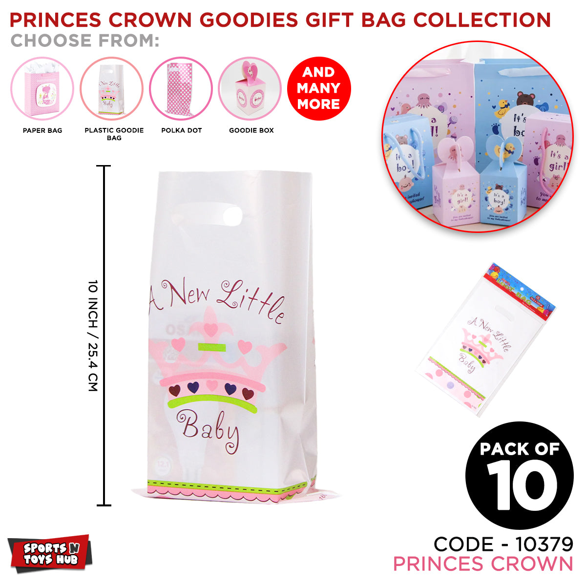 Princess Crown Goodies Gift Bags - 10 Pcs