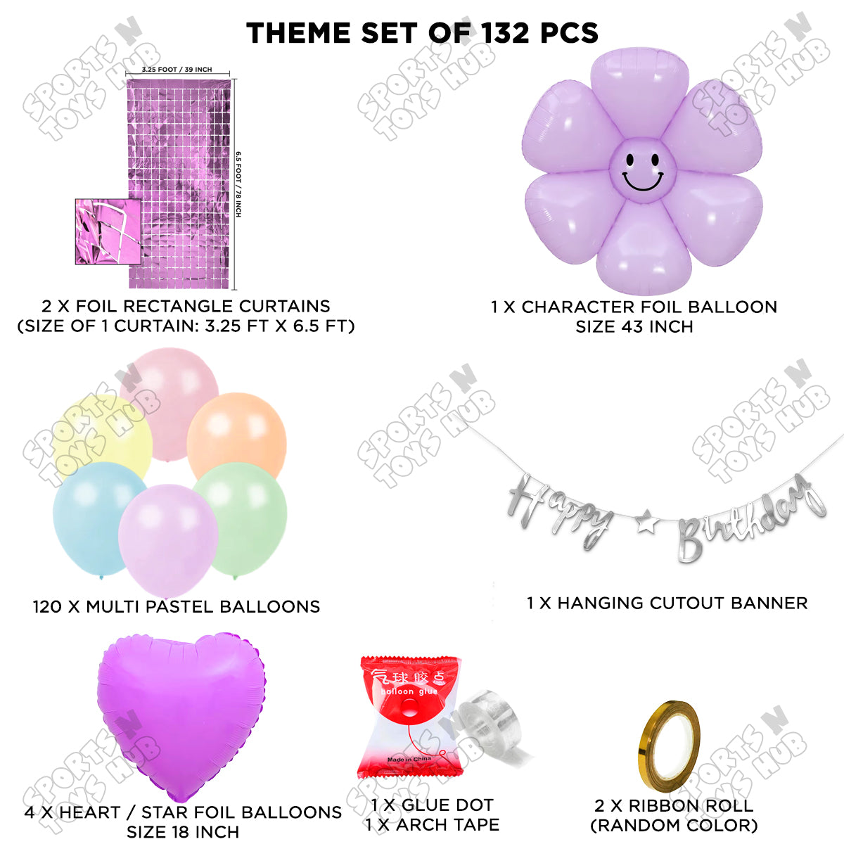 Jumbo Smiley Purple Flower Foil Balloon & Cursive Banner Arch Theme