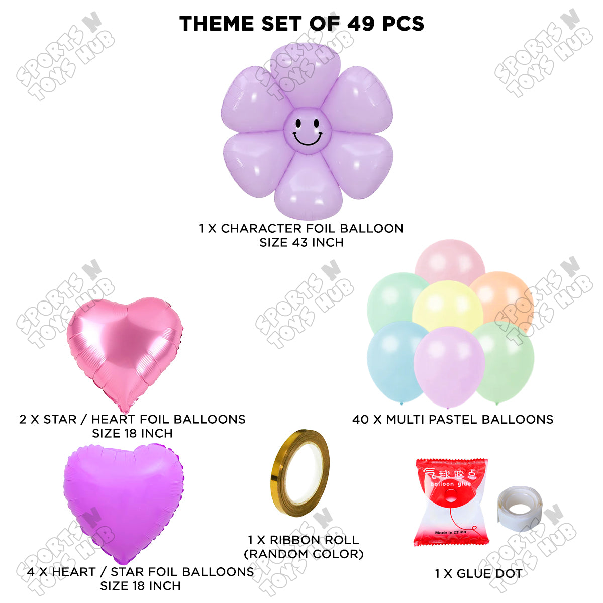 Purple Smiley Flower Foil Balloon Theme Collection