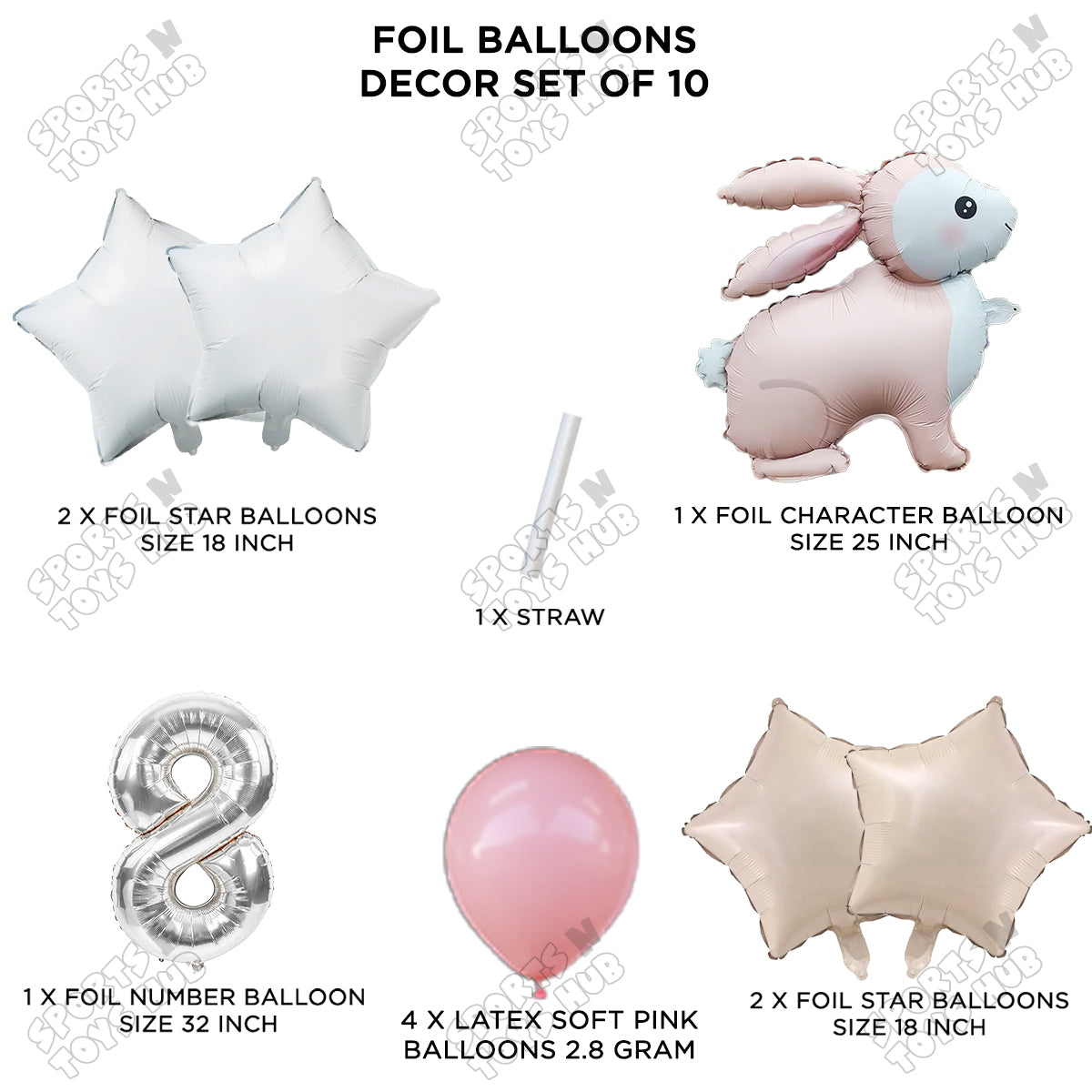 4D Standing Bunny Rabbit Pack Of 10 Character Foil Balloon