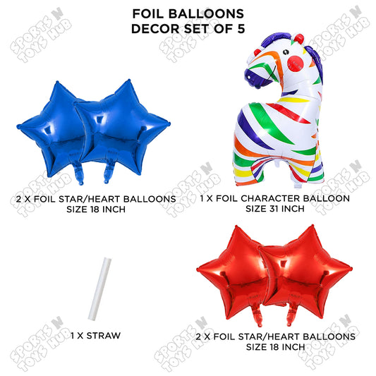 Circus Rainbow Zebra Pack Of 5 Foil Balloon Set