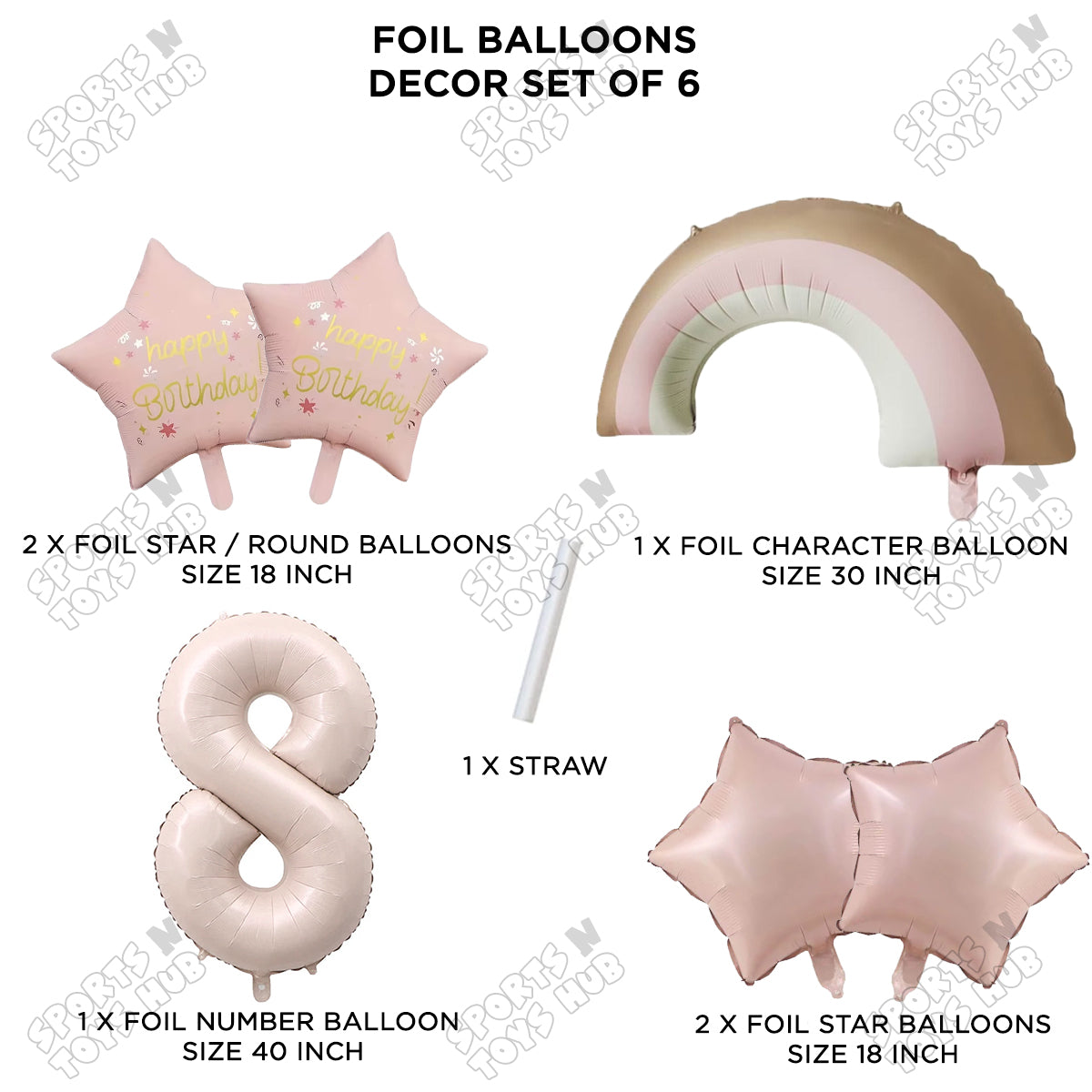 Pastel Pink Matte Color Rainbow & Cloud Pack Of 6 Set With 40 Inch Foil Number Balloons