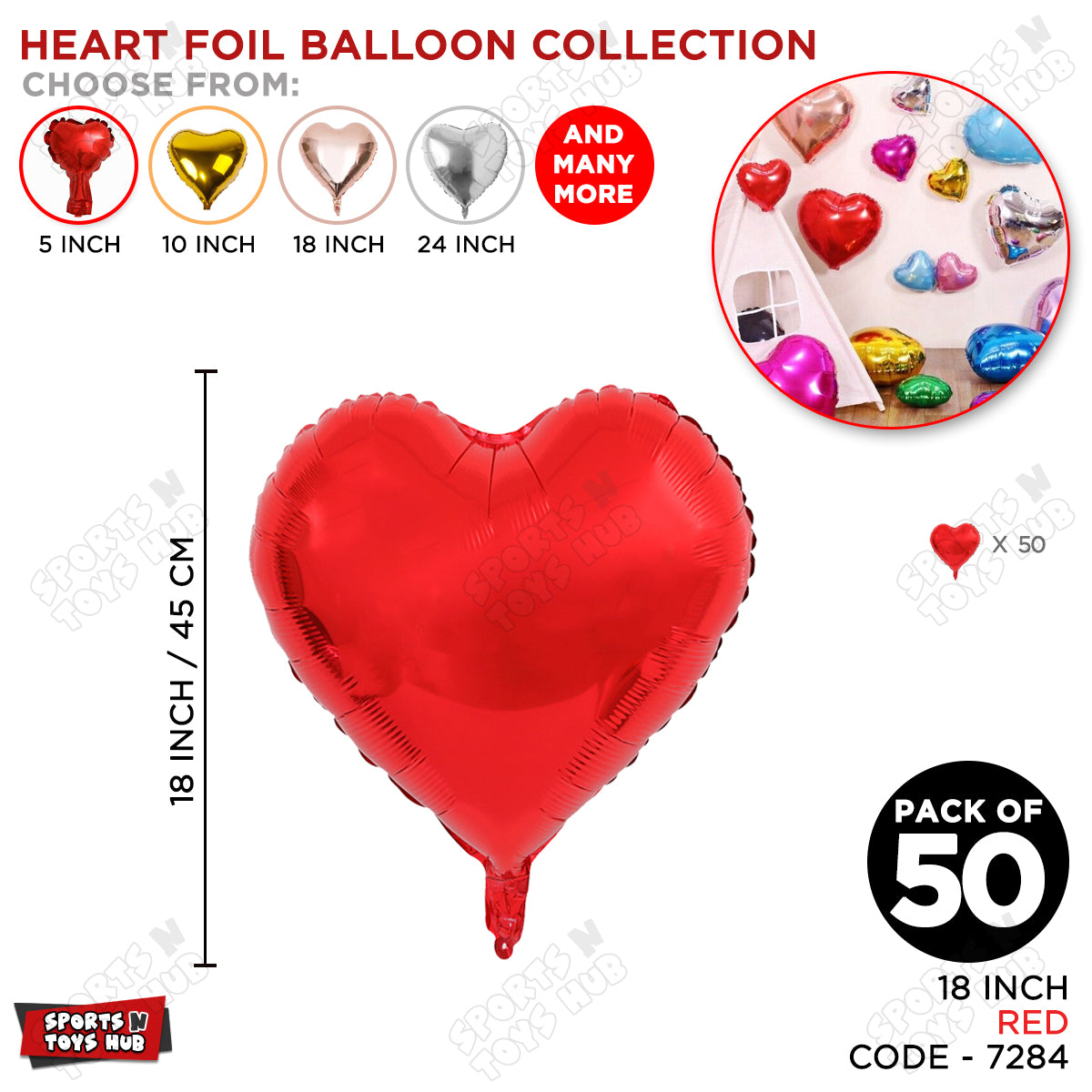 18 Inch - Red Heart Foil Balloon