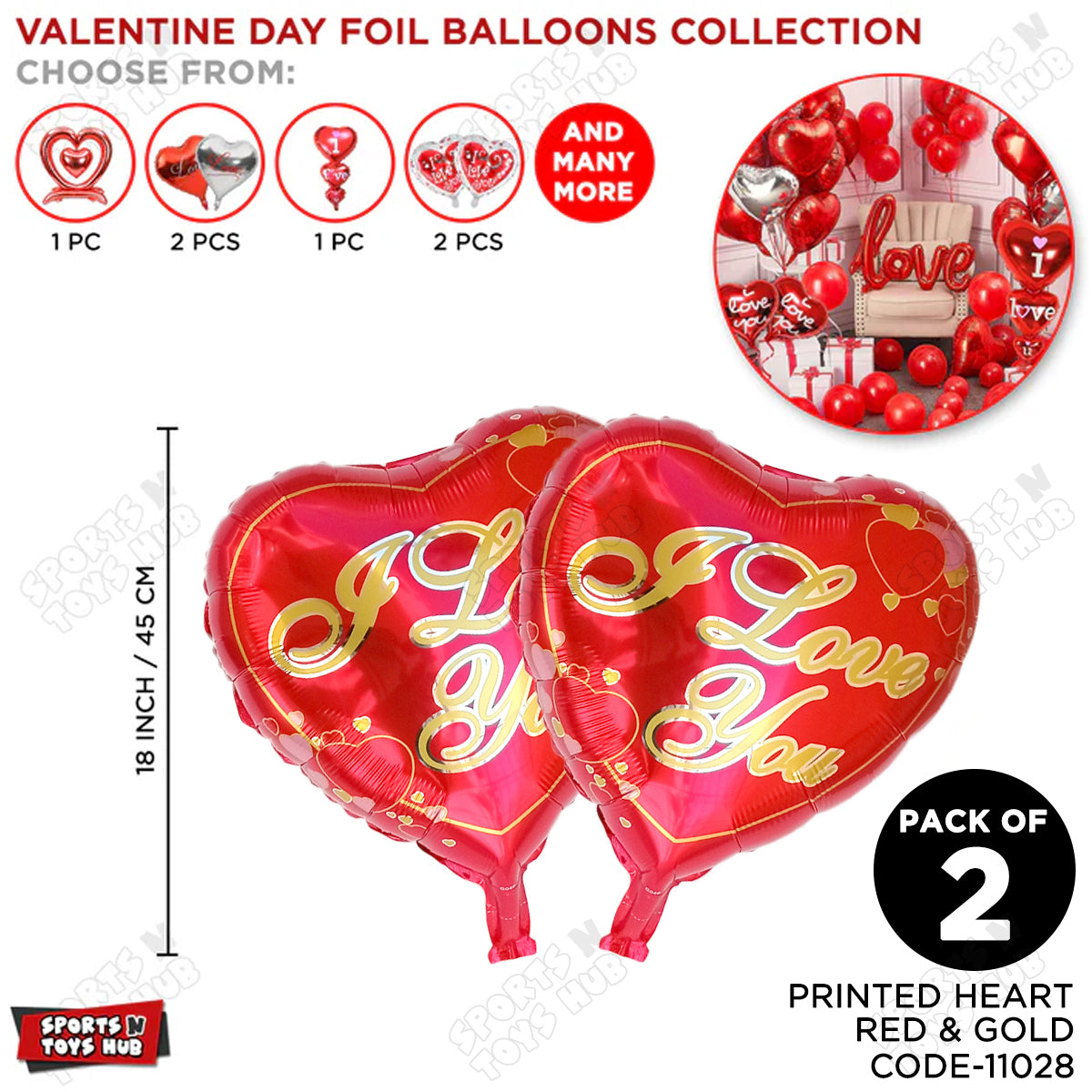 Heart Shape Foil Balloon With I Love You Printed Text - 2 Pcs