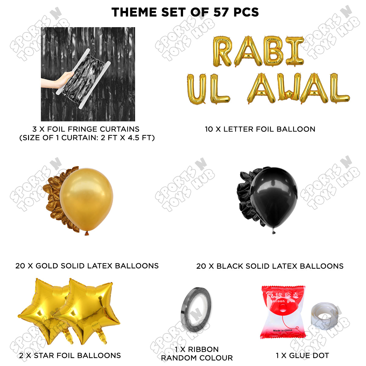 Rabi Ul Awal Foil Letter Theme With Curtain