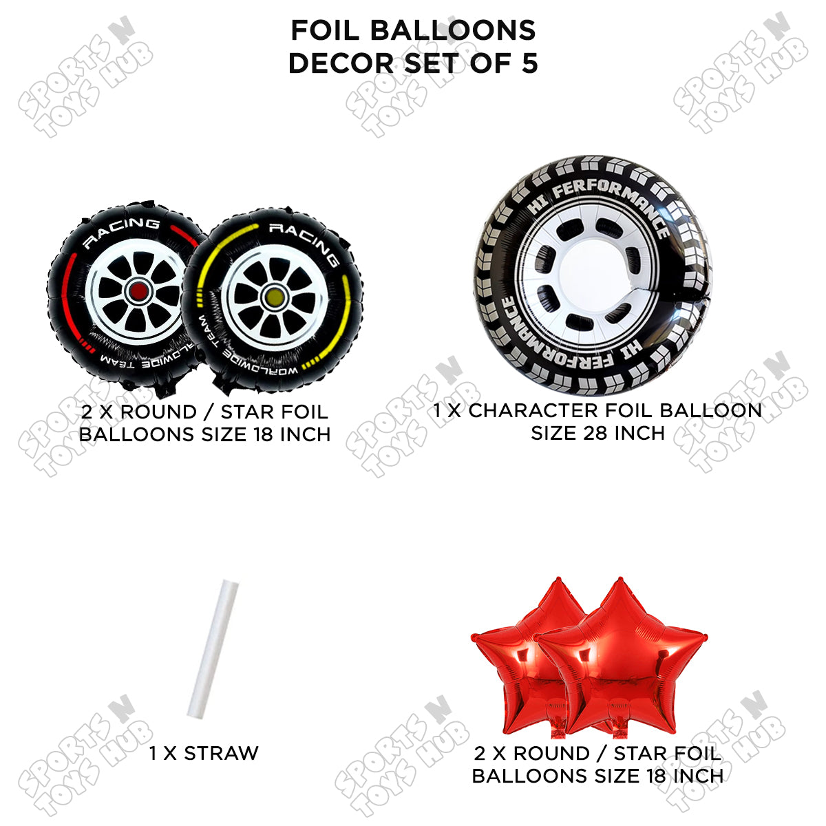 Racing Wheel Pack Of 5 Foil Balloon Set