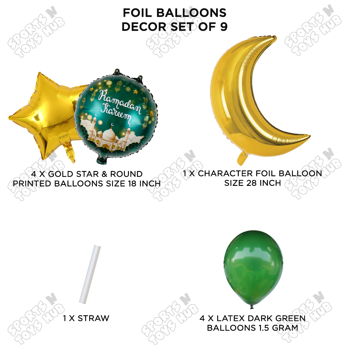 Ramadan Kareem Mosque Printed Foil Balloon Pack Of 9 Balloons Bouquet
