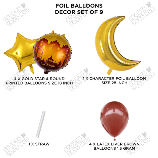 Ramadan Kareem Printed Foil Balloon Pack Of 9 Balloons Bouquet