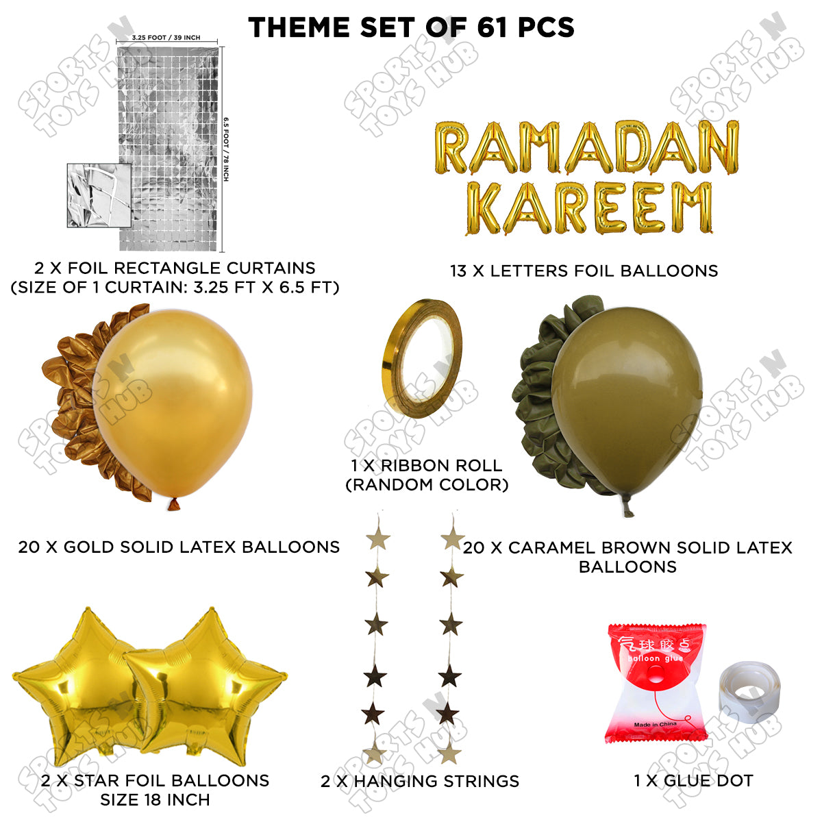 Ramadan Kareem Foil Balloon Rectangle Curtain Theme Collection