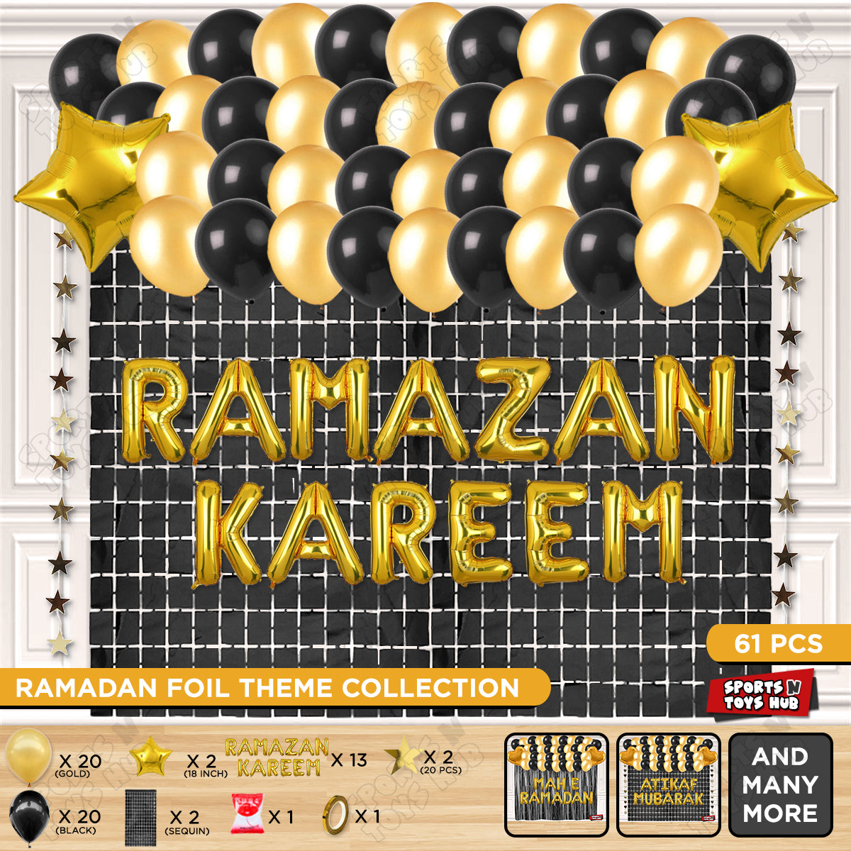 Ramazan Kareem Foil Balloon Rectangle Curtain Theme Collection