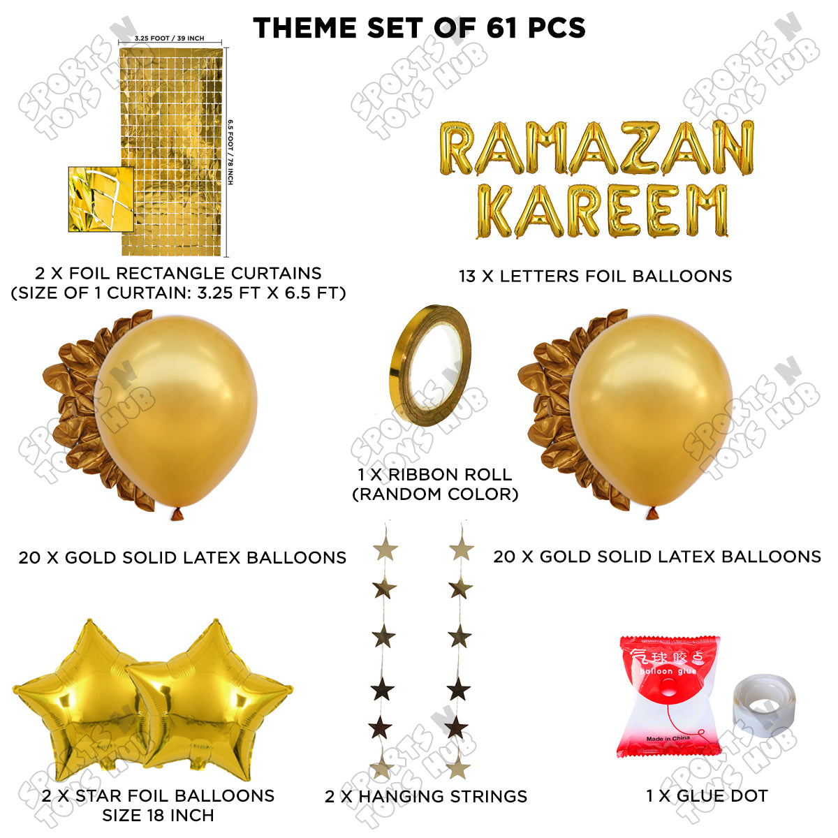 Ramazan Kareem Foil Balloon Rectangle Curtain Theme Collection