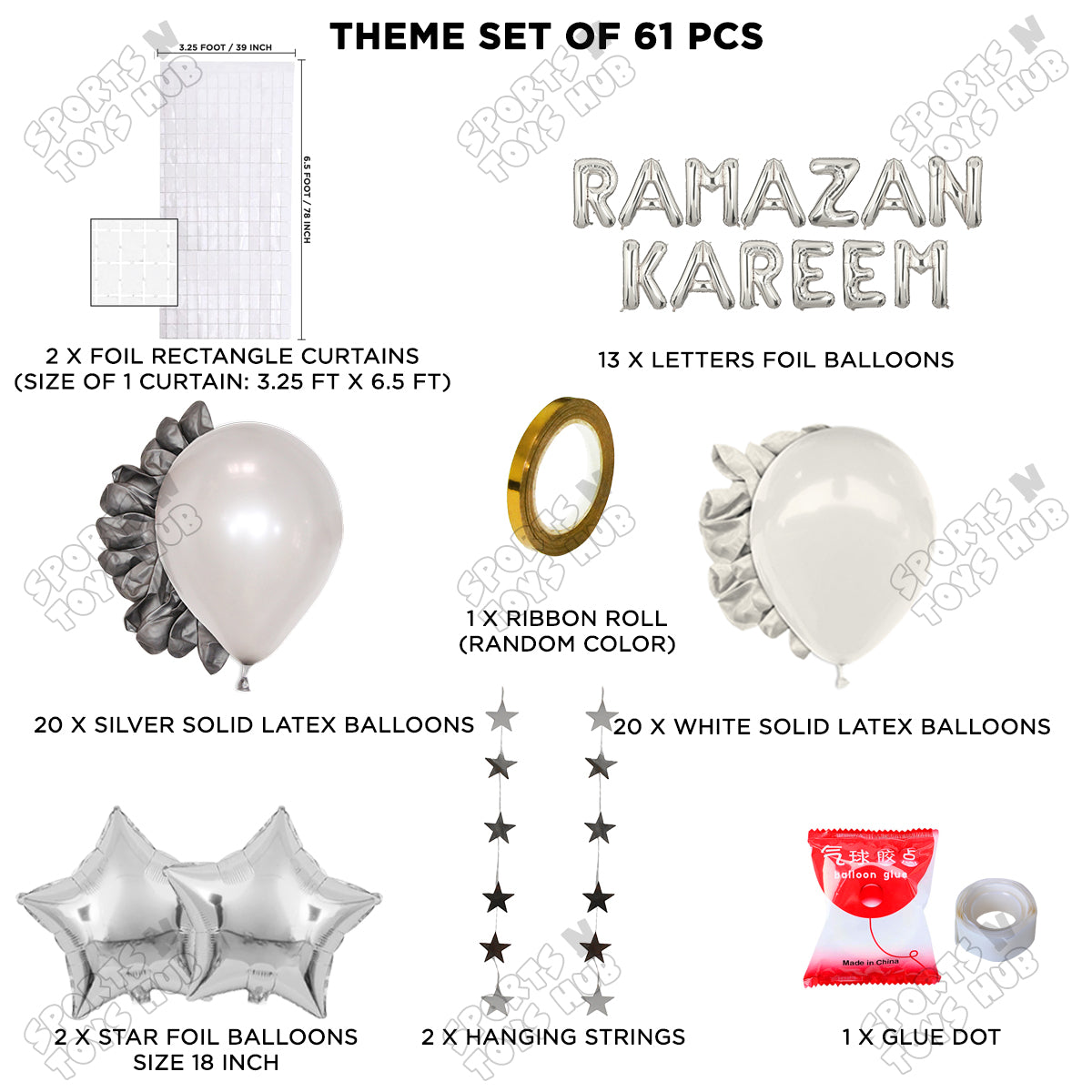 Ramazan Kareem Foil Balloon Rectangle Curtain Theme Collection