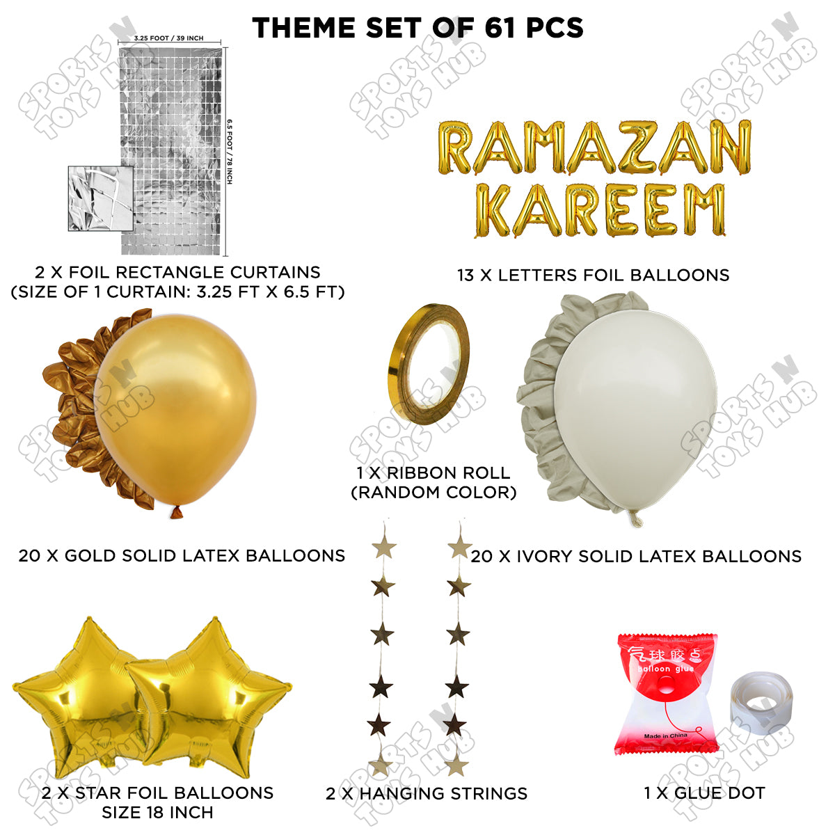 Ramazan Kareem Foil Balloon Rectangle Curtain Theme Collection