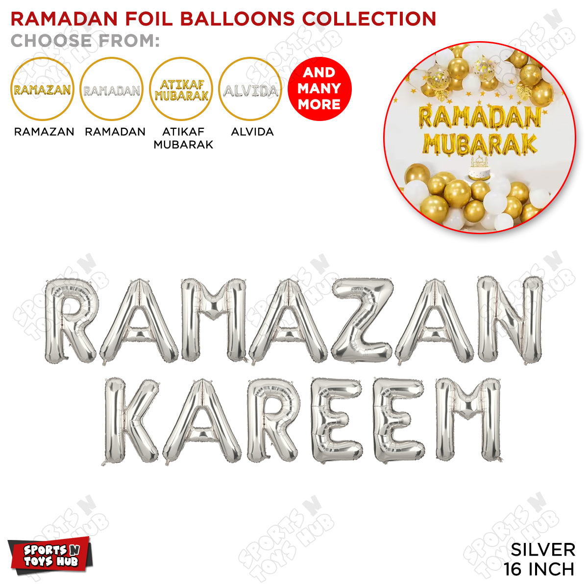 Ramazan Kareem & Ramazan Mubarak Foil Balloon Collection - 16 Inch