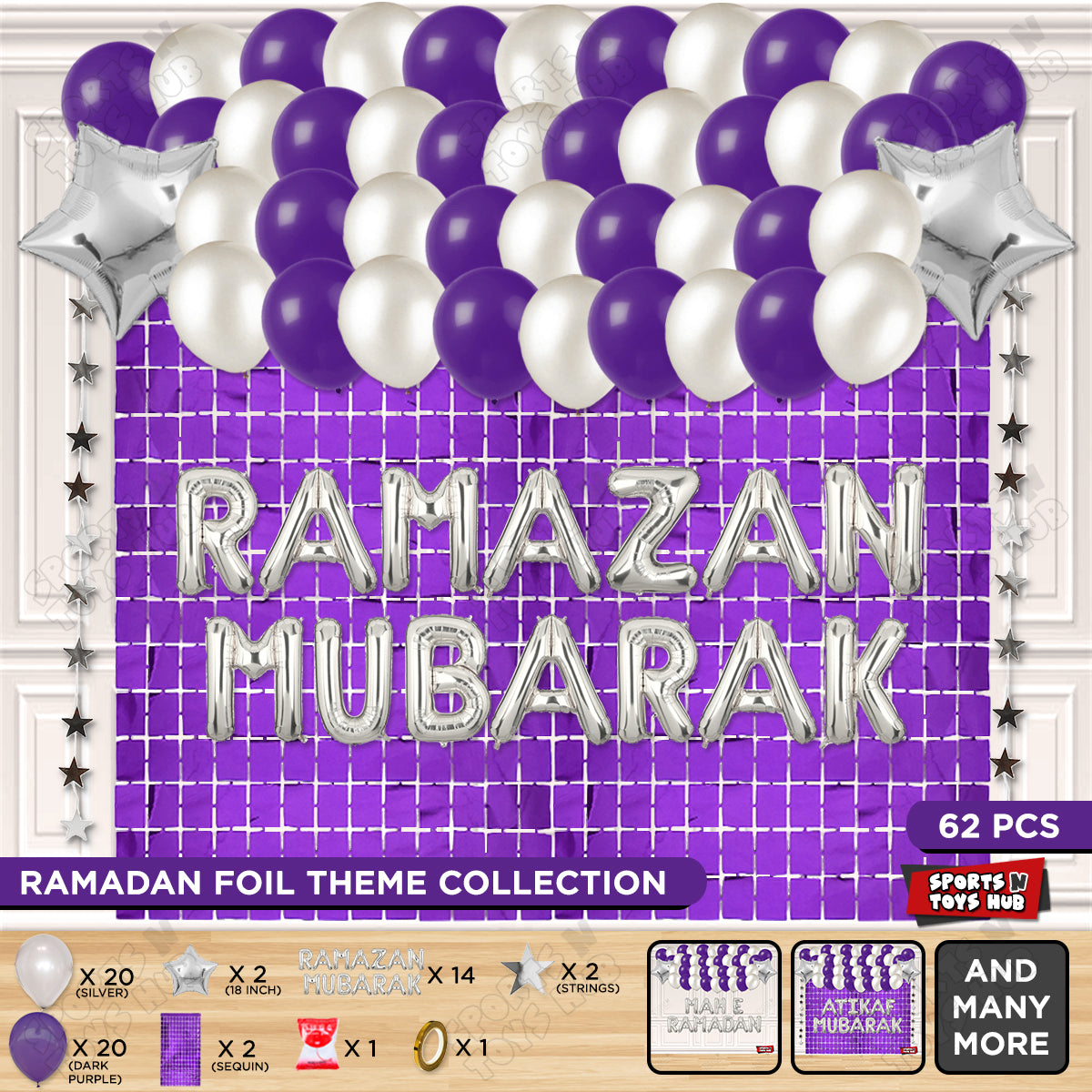 Ramazan Mubarak Foil Balloon Rectangle Curtain Theme Collection