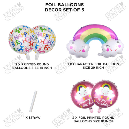 HBD Rainbow Pack Of 5 Foil Balloon Set