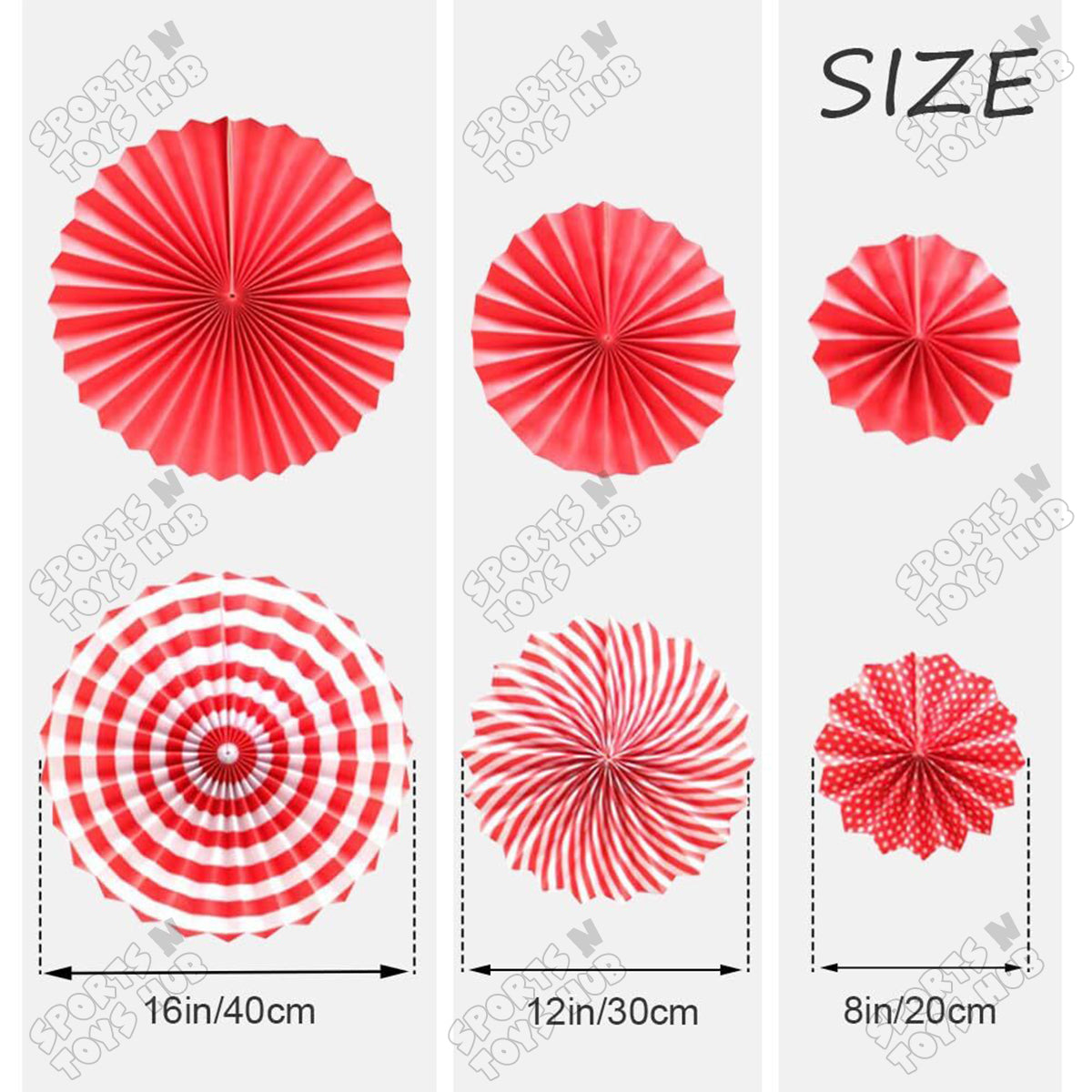 Red Paper Fan Decoration Set - Pack Of 6