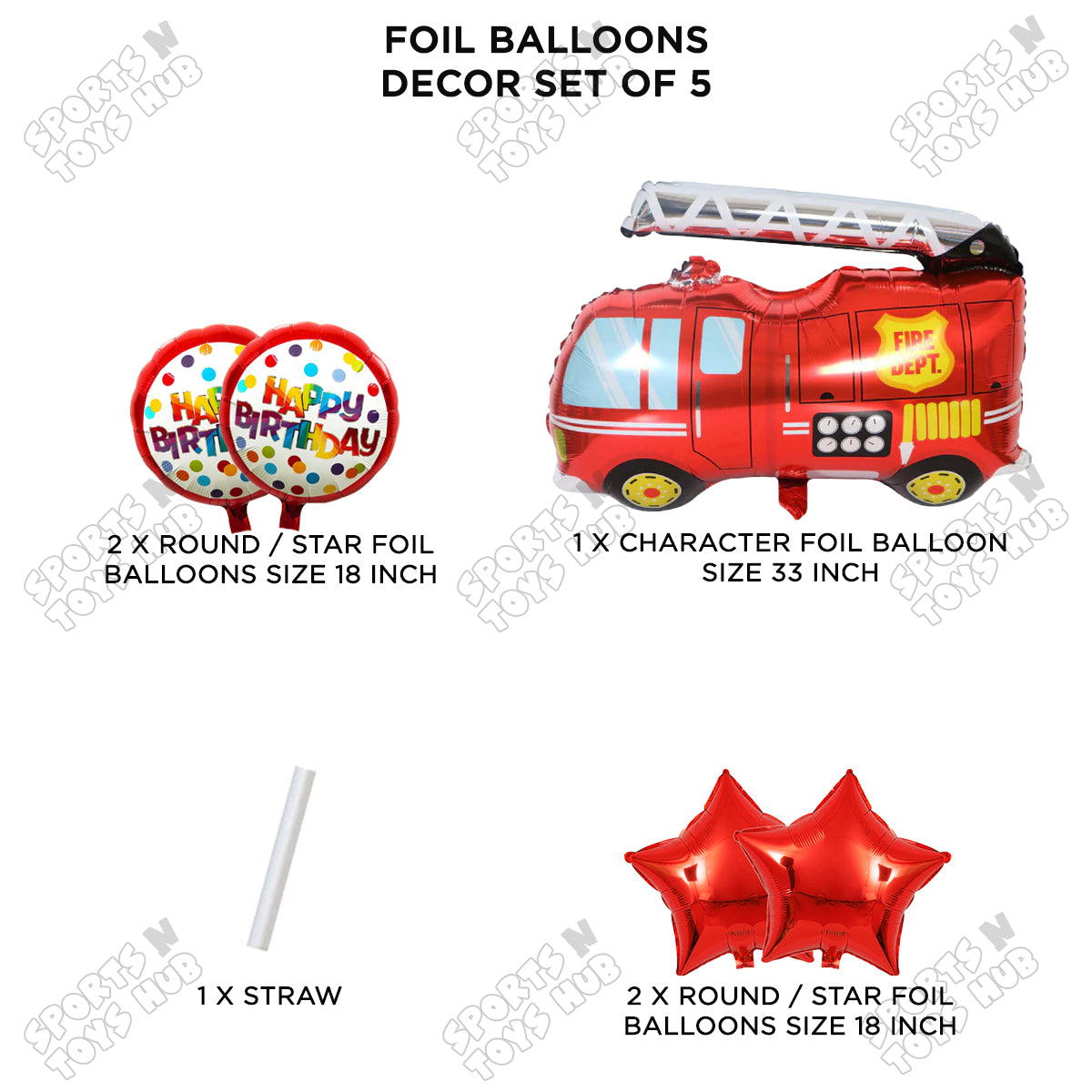 Fire Truck Foil Balloon Set